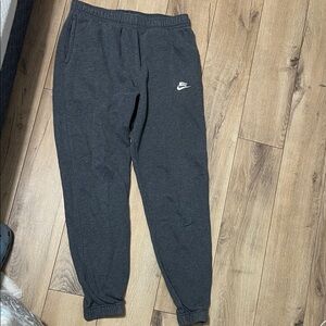 Nike Charcoal Gray Jogger Sweatpants with White Swoosh